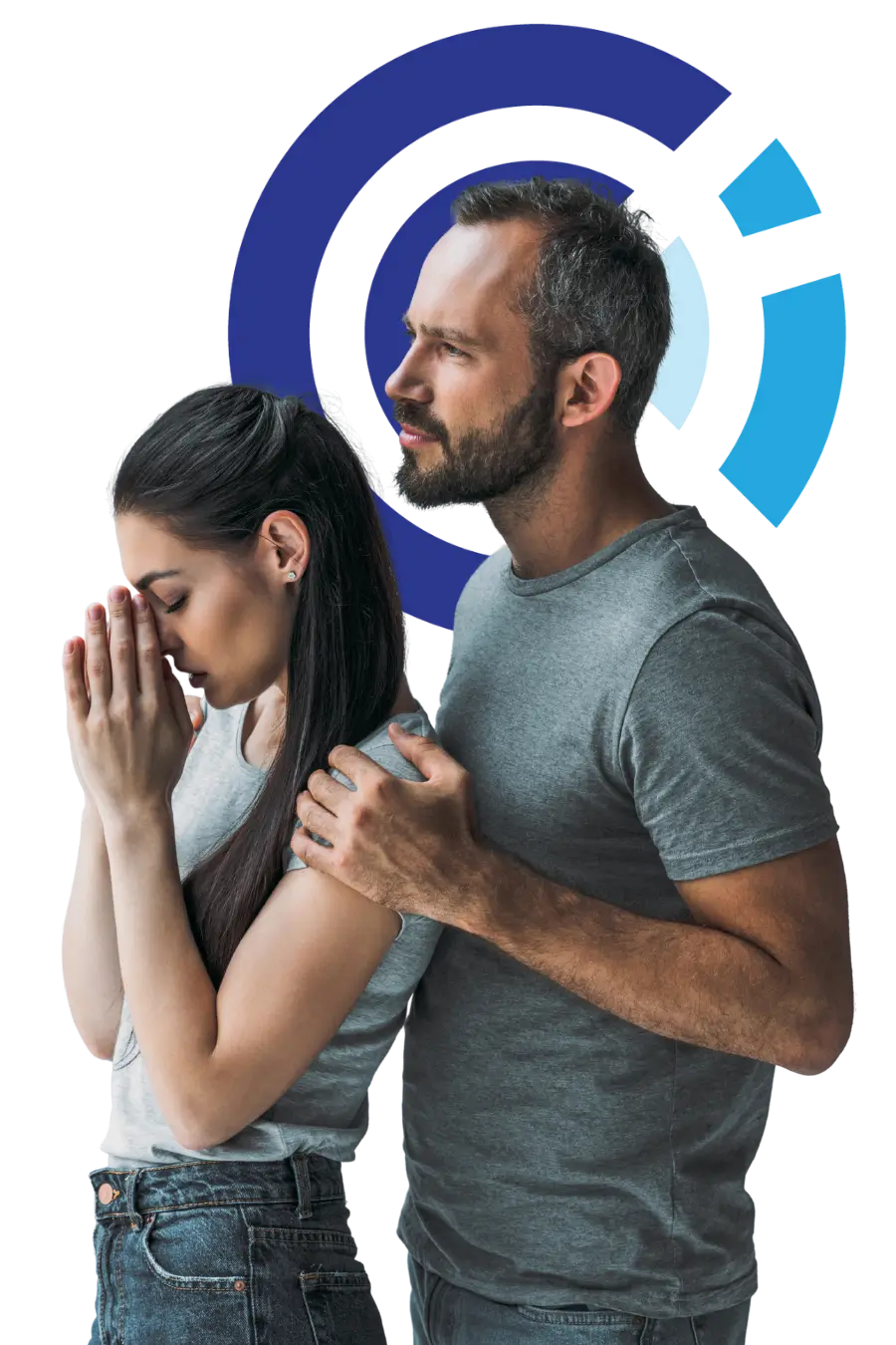 Man comforting sad woman during emotional moment, showing support while learning to forgive Female attendee contributing to a group discussion about personal experiences