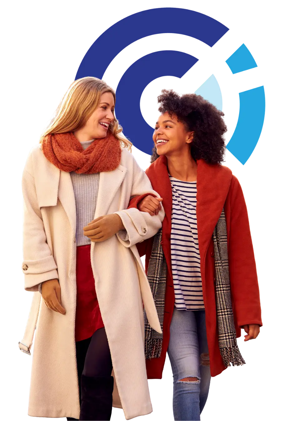 Women reconnecting on a city street in winter, rebuilding their bond by learning to forgive Man learning about behavioral boundaries through an educational session