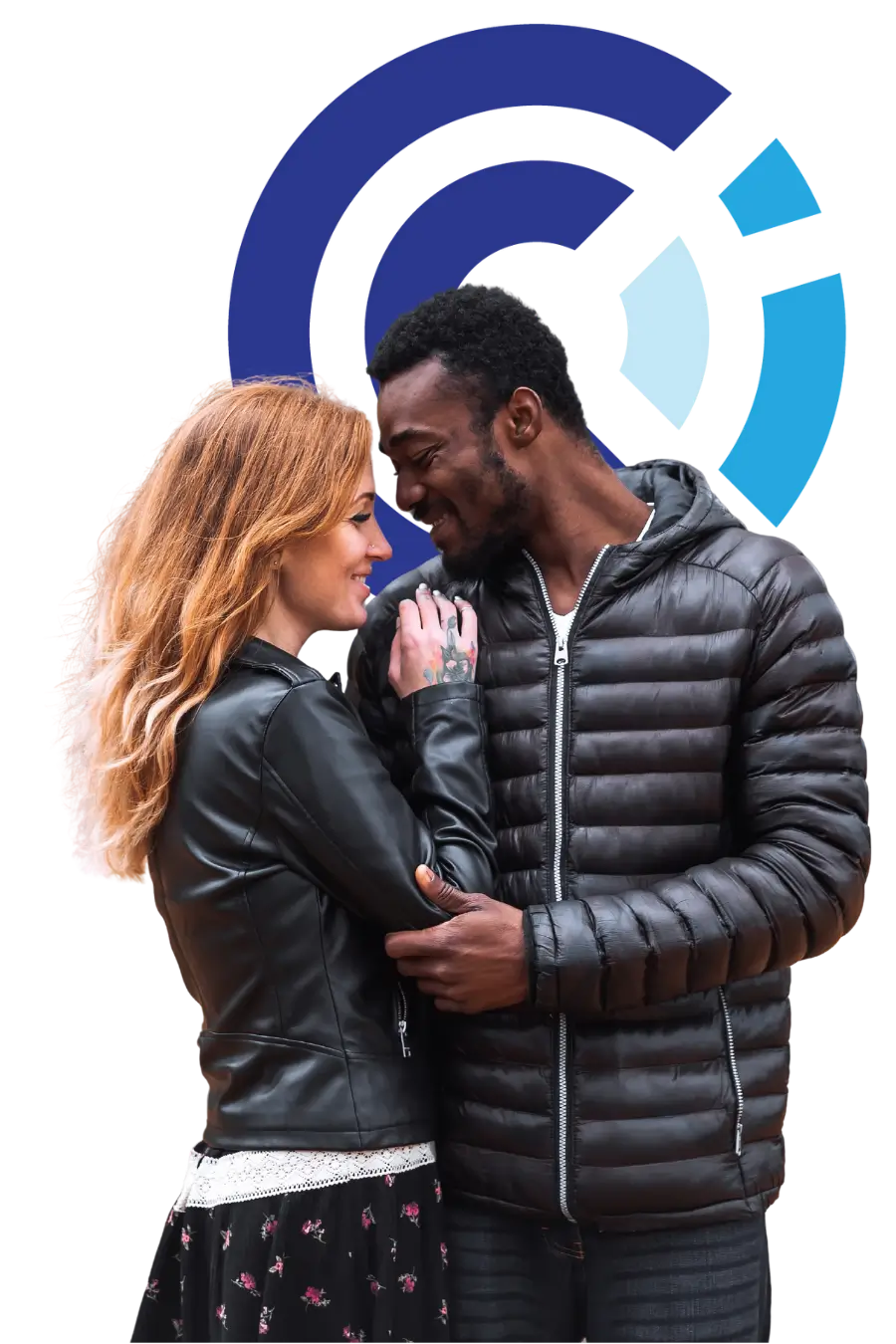 Happy couple in fall, learning how to forgive Woman completing a module activity in an online harassment training course