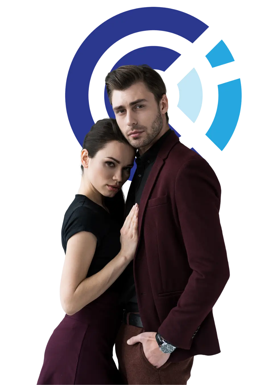 Hugging couple, isolated on grey—healing with a sexual boundaries course online