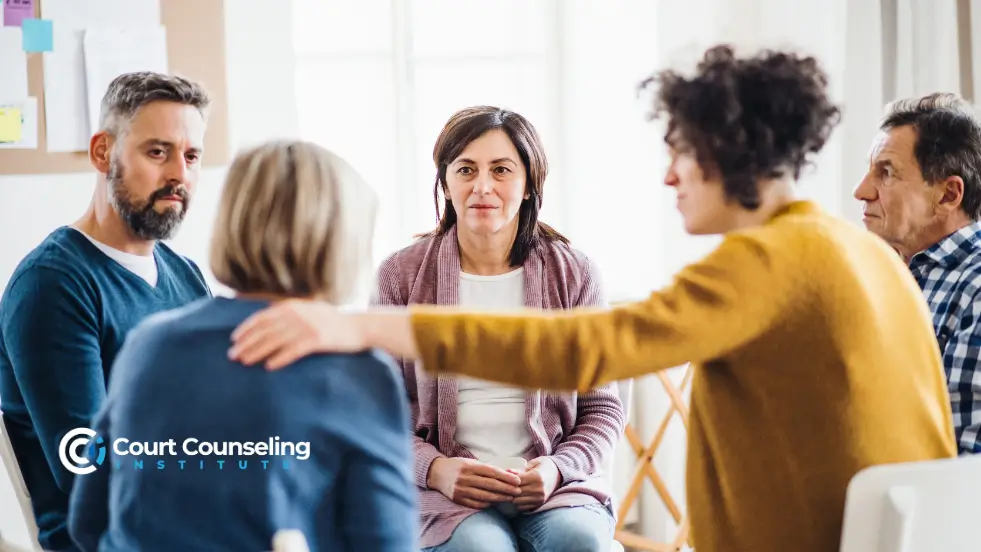 Person talking with a therapist and discovering resources through mental health support.