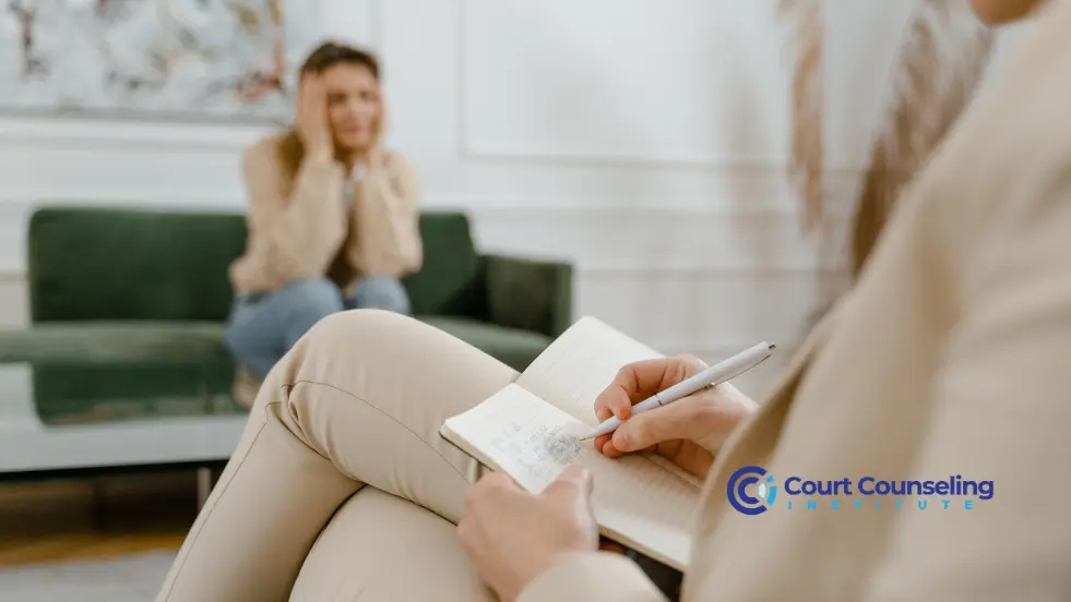 Person receiving support for domestic violence in counseling