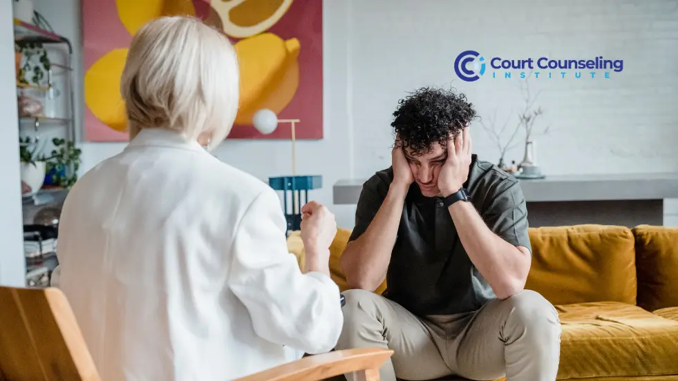 Therapist helping client cope with domestic violence